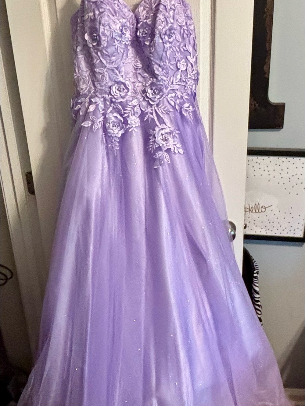 Camille La Vie Lavender Floral Lace Tulle Gown